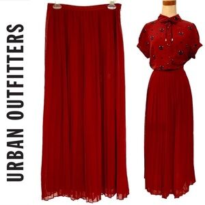 Urban Outfitters Rich Red Pleated Maxi Skirt